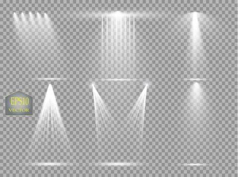 Vector light sources, concert lighting, stage spotlights set. Concert spotlight Stock Illustration