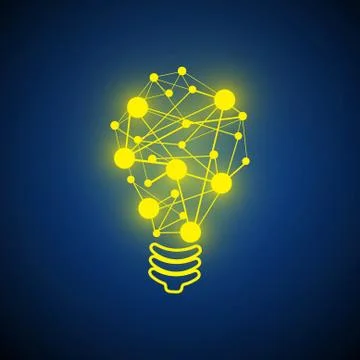 Vector : Lightbulb and circle network circle on blue background Stock Illustration