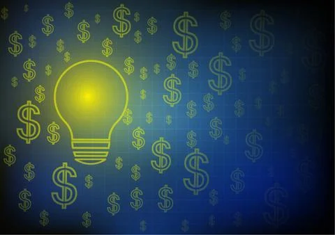 Vector : Lightbulb and dollar signs on blue background Stock Illustration