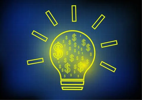 Vector : Lightbulb and dollar signs on blue background Stock Illustration