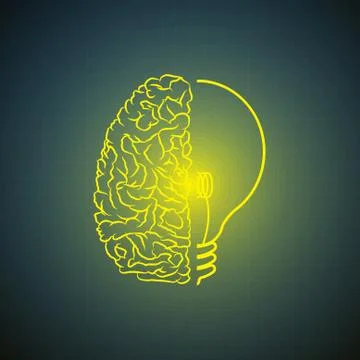 Vector : Lightbulb with brain on blue background Stock Illustration