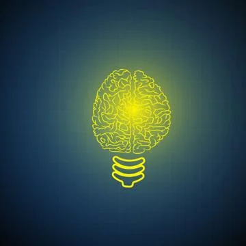Vector : Lightbulb with brain on blue background Stock Illustration