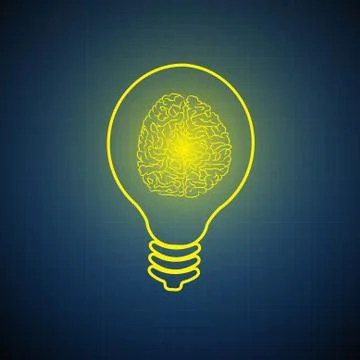 Vector : Lightbulb with brain on blue background Stock Illustration