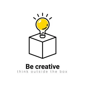 Vector lightbulb creative box idea. Bulb startup studio box logo illustration Stock Illustration