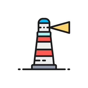 Vector lighthouse, beacon, navigation, seamark flat color line icon. Ilustración de archivo