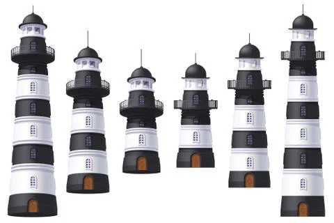 Vector Lighthouse, light house, beacon set Stock Illustration