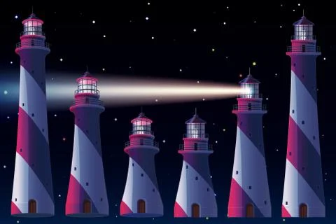 Vector Lighthouse, light house, beacon set Stock Illustration
