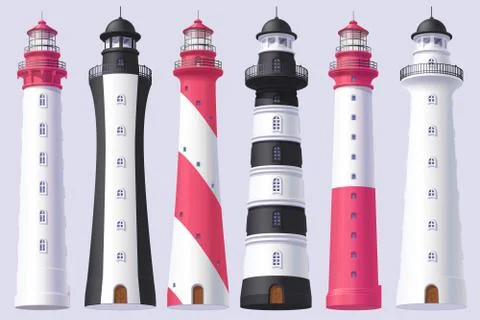 Vector Lighthouse, light house, beacon set Stock Illustration