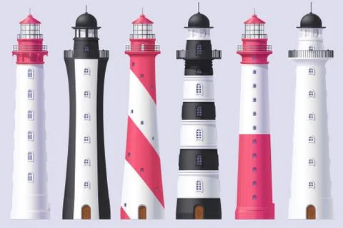 Vector Lighthouse, light house, beacon set Stock Illustration