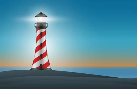 Vector lighthouse at night illustration. Stock Illustration