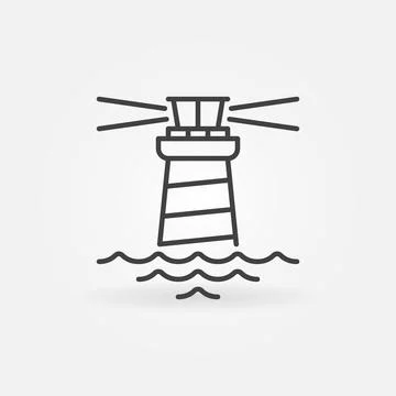 Vector lighthouse with Waves thin line concept icon or sign Stock Illustration