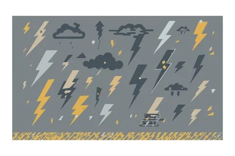 Vector lightning elements for thunderstorm design Stock Illustration
