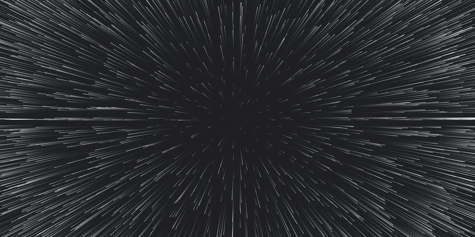 Vector lightspeed travel background. Centric motion of star trails. 스톡 일러스트