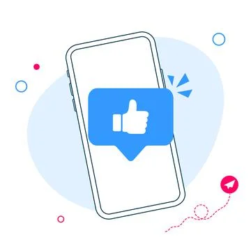 Vector likes notification icon leaving on smartphone, thumbs up symbol design Stock Illustration