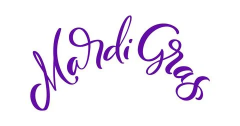 Vector lilac lettering text for Mardi Gras carnival, filigree calligraphic font Stock Illustration