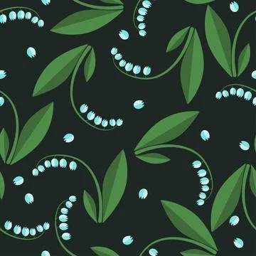 Vector lilies of the valley on black background pattern Stock Illustration