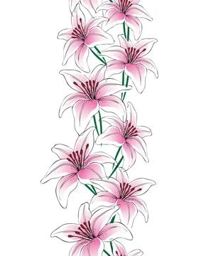 Vector lily flowers vertical seamless pattern design Stock Illustration