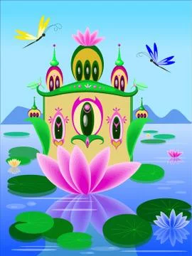 Vector lily house illustration Stock Illustration