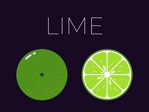 Vector of lime and sliced half of lime on dark background Stock-Illustration