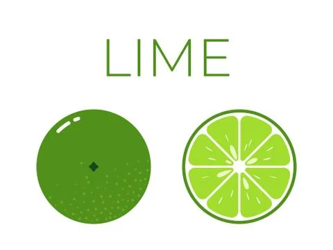 Vector of lime and sliced half of lime on white background Stock Illustration