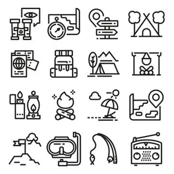 Vector line adventure icon set. イラスト素材