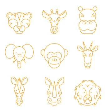 Vector line african animals icon set Stock Illustration