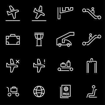 Vector line airport icon set. Airport Icon Object, Airport Icon Picture, Airp Stock Illustration