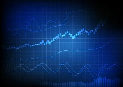 Vector : Line and bar chart on blue grid background Stock Illustration