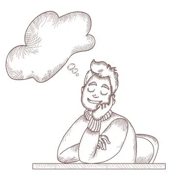 Vector line and strokes. A man sitting at a table is resting, closed his eyes Stock Illustration