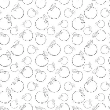 Vector line apple seamless pattern. Monochrome background fruits Stock Illustration