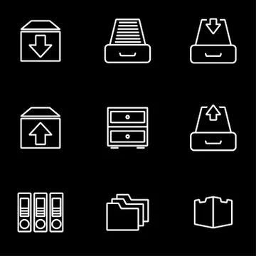 Vector line archive icon set Stock Illustration
