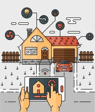 Vector line art abstract illustration smart home, controlling through internet Stock-Illustration