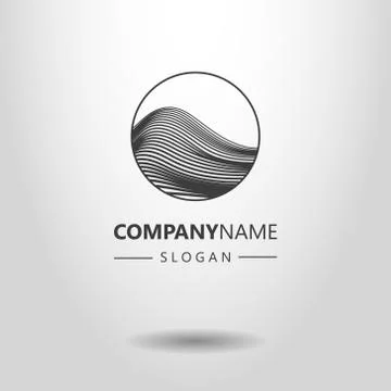 Vector line art abstract mountain or wave logo in a round frame Stock Illustration