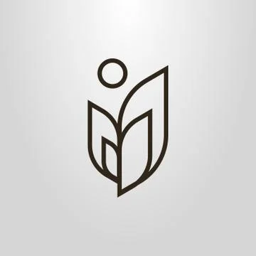  vector line art abstract symbol of plant and round sun Stock Illustration