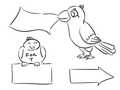 Vector line art bird with cards Stock Illustration