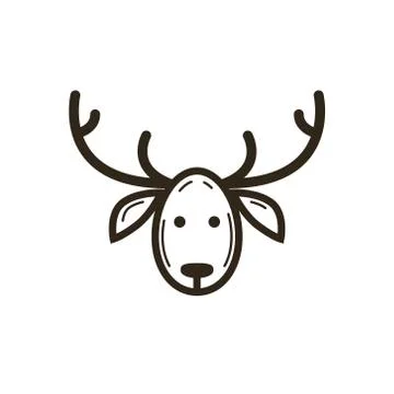 Vector line art Christmas icon of deer head Illustrazione stock