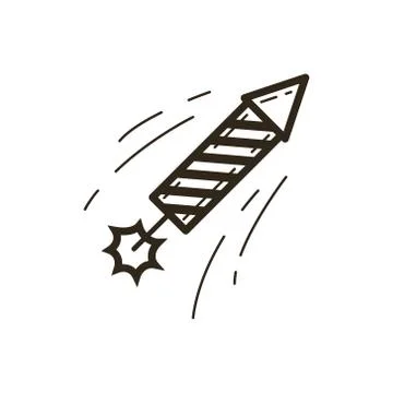 Vector line art Christmas icon of a flying firecracker rocket Stock Illustration