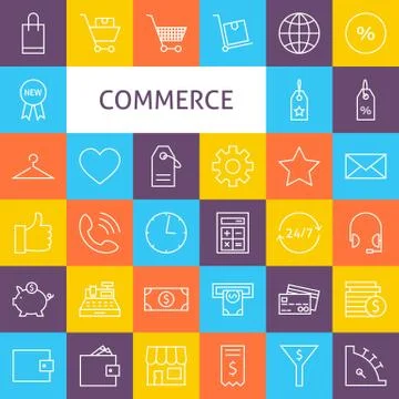 Vector Line Art Commerce Icons Set Stock Illustration