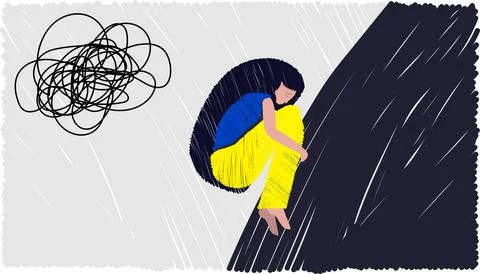 Vector line art . The concept of sadness, loneliness, depression. Stock Illustration