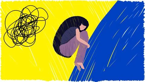 Vector line art . The concept of sadness, loneliness, depression. Stock Illustration