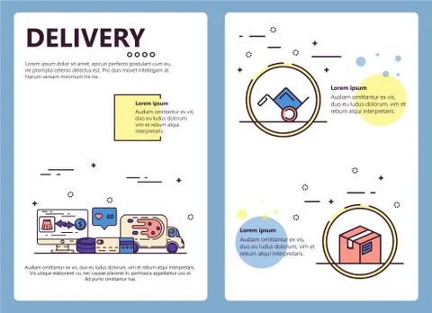 Vector line art delivery poster banner template Stock Illustration
