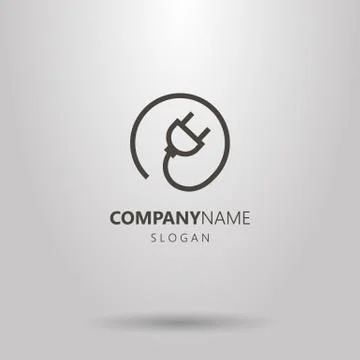 Vector line art electric plug logo in a round frame Illustrazione stock