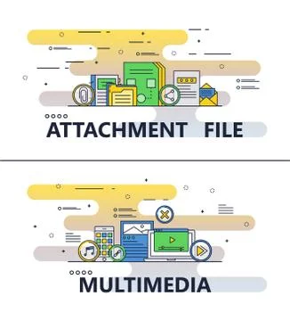 Vector line art file attachment multimedia templates Stock Illustration