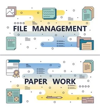 Vector line art file management paperwork template Stock Illustration