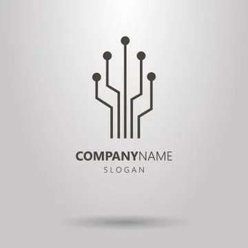 Vector line art geometric chip tree logo Stock Illustration