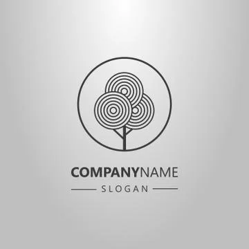 Vector line art geometric logo of circle tree in a round frame Stock Illustration