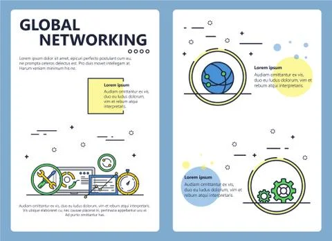 Vector line art global networking poster template Stock Illustration
