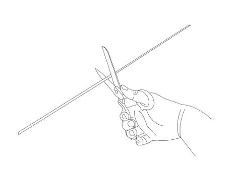 Vector line art of hand cutting rope with scissors Stock Illustration