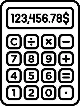 Vector line art icon of a financial calculator with numbers and a dollar sy.. Stock Illustration