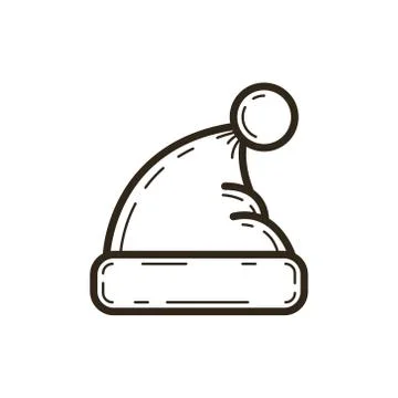  vector line art icon of winter hat with pom-pom	 Иллюстрация